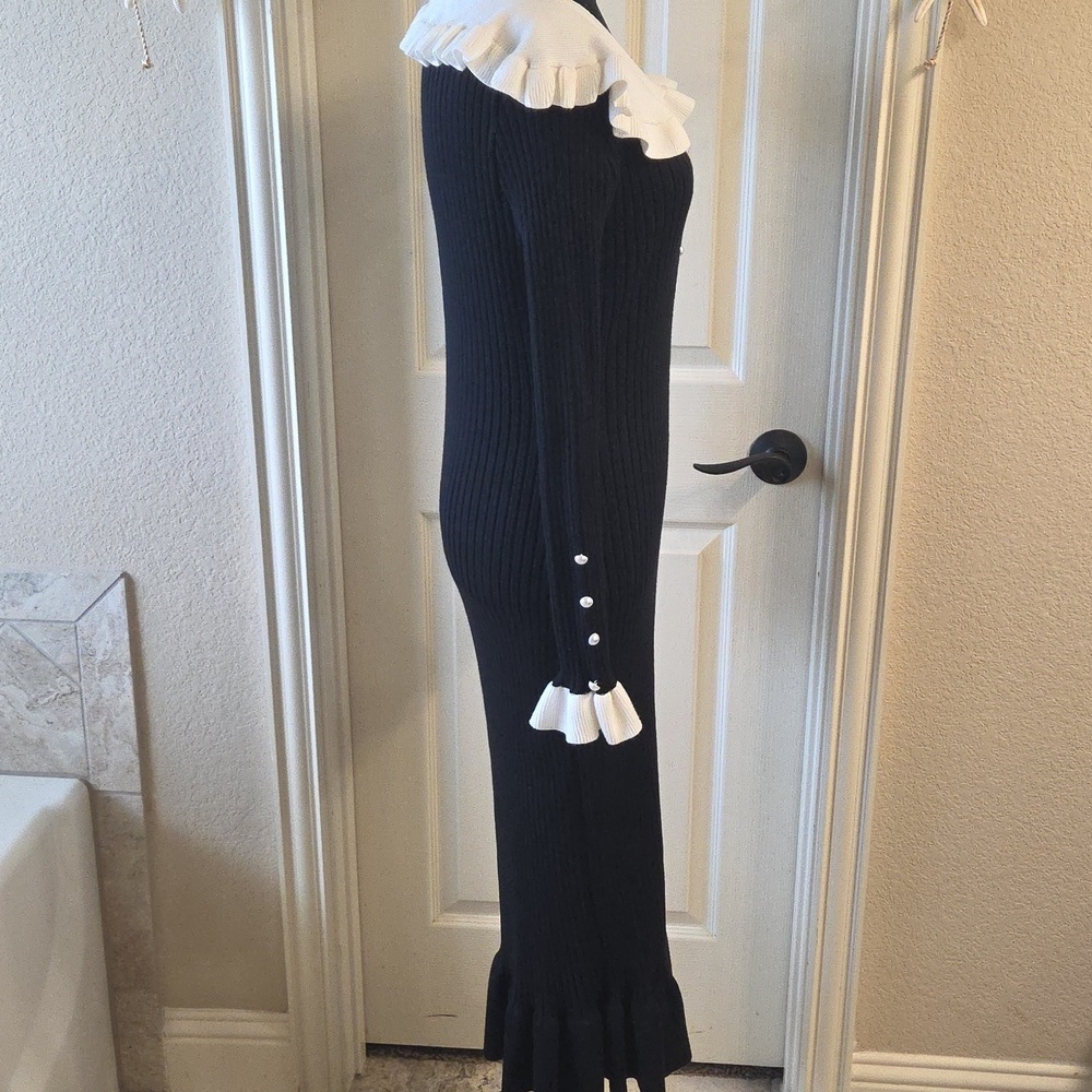 Chic Black and White Long Sleeve Dress - Picture 13 of 16